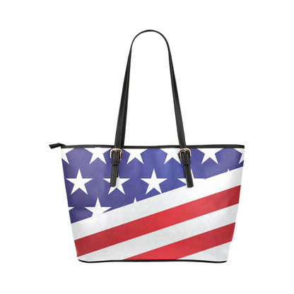 American flag Print Leather Tote Bag