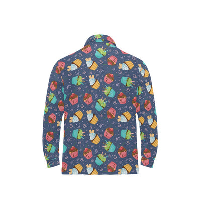 Cupcake Pattern Print Design 02 Long Sleeve Polo Shirt For Men's