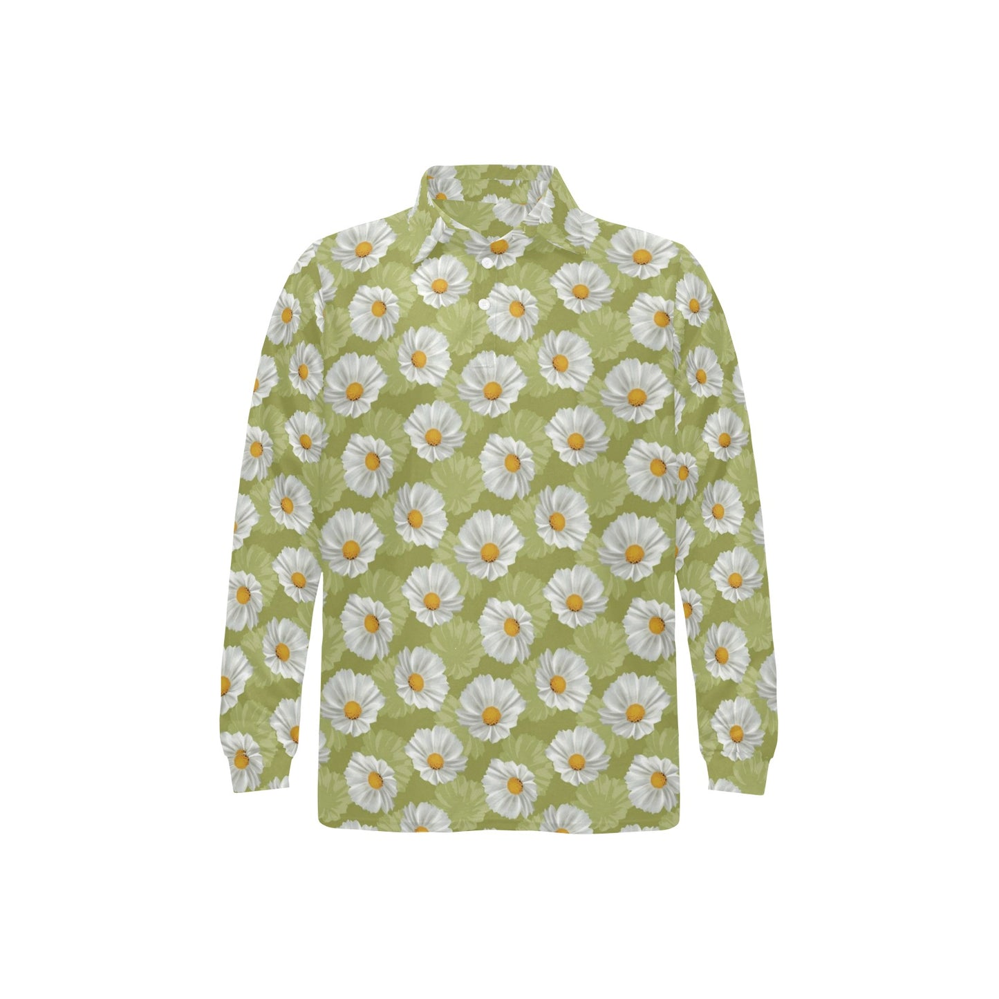 Daisy Pattern Print Design DS06 Long Sleeve Polo Shirt For Men's