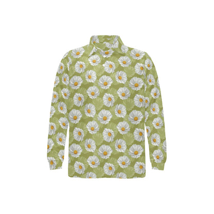 Daisy Pattern Print Design DS06 Long Sleeve Polo Shirt For Men's