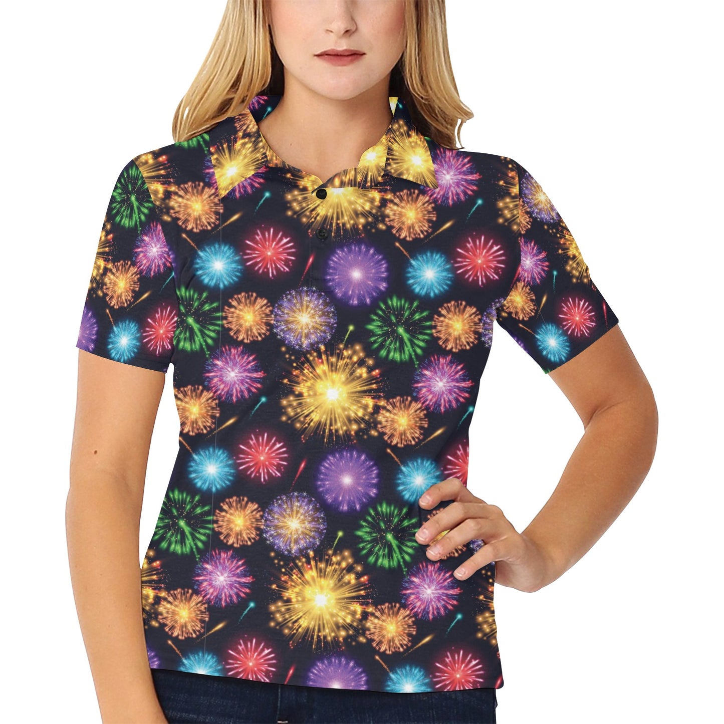 Firework Print Design LKS305 Women's Polo Shirt