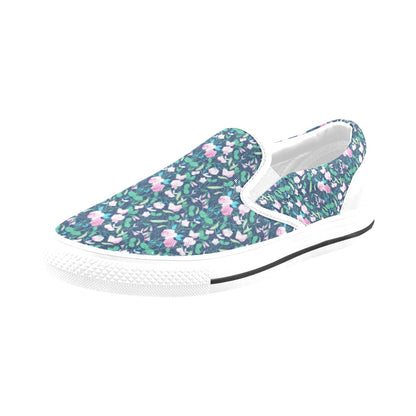 Sweet Pea Print Design LKS303 White Slip Ons Canvas Women's Shoes
