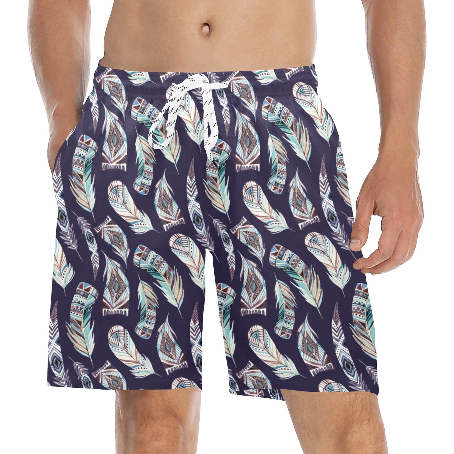 Feather Vintage Boho Design Print Men's Swim Trunks Beach Shorts