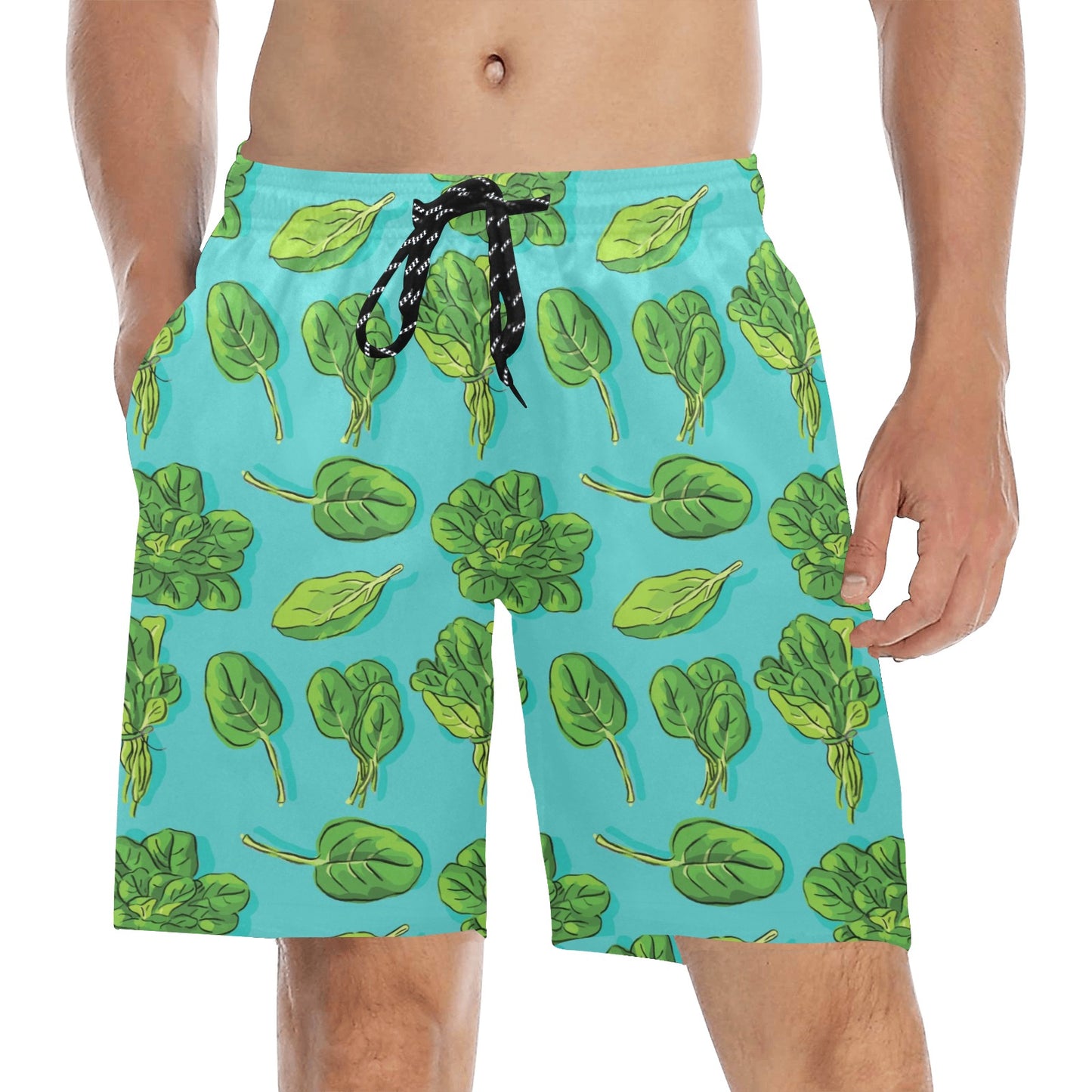 Spinach Print Design LKS301 Men's Swim Trunks Beach Shorts