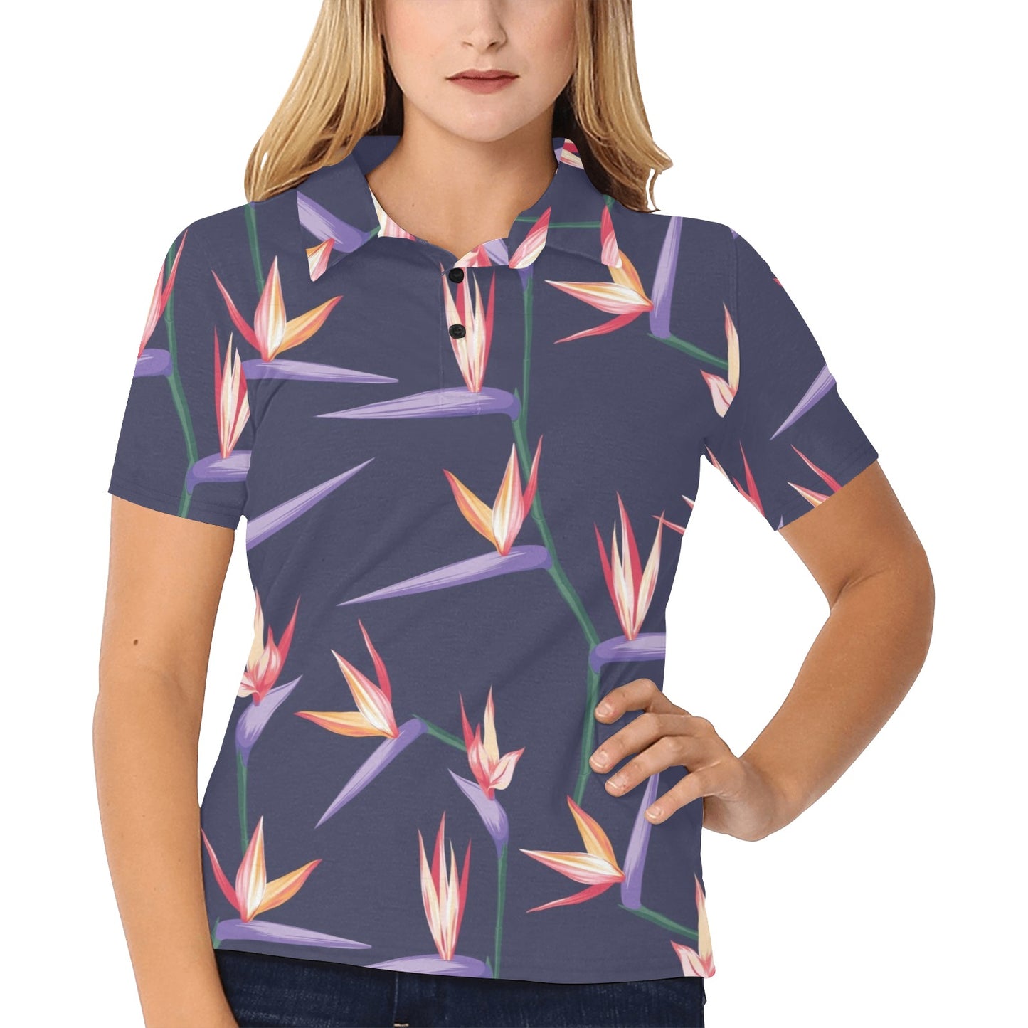 Bird Of Paradise Pattern Print Design BOP015 Women's Polo Shirt