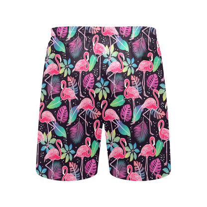 Flamingo Tropical leaves Neon Print Men's Swim Trunks Beach Shorts