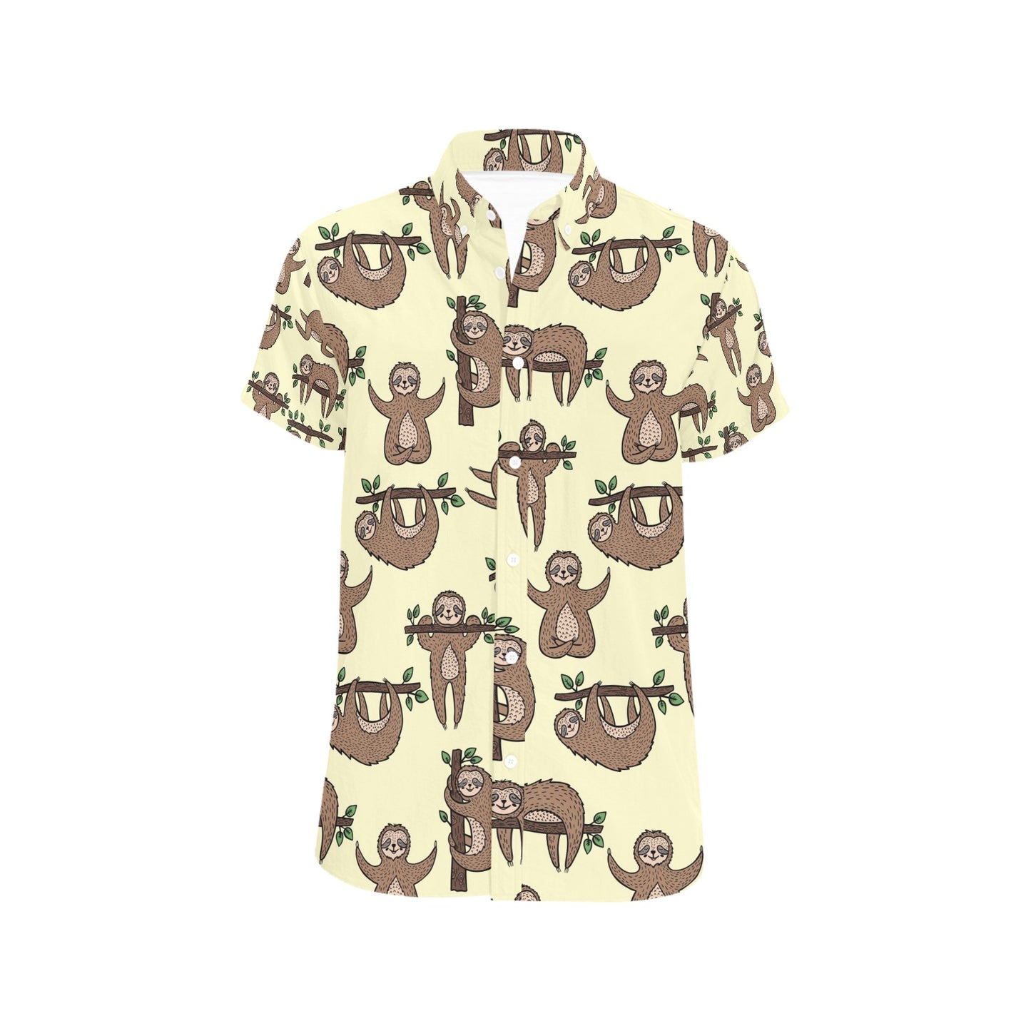 Sloth Print Design LKS3010 Men Short Sleeve Button Up Shirt