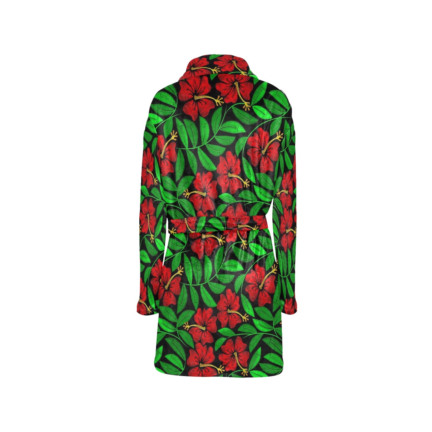 Red Hibiscus Embroidered Pattern Print Design HB032 Women's Fleece Robe