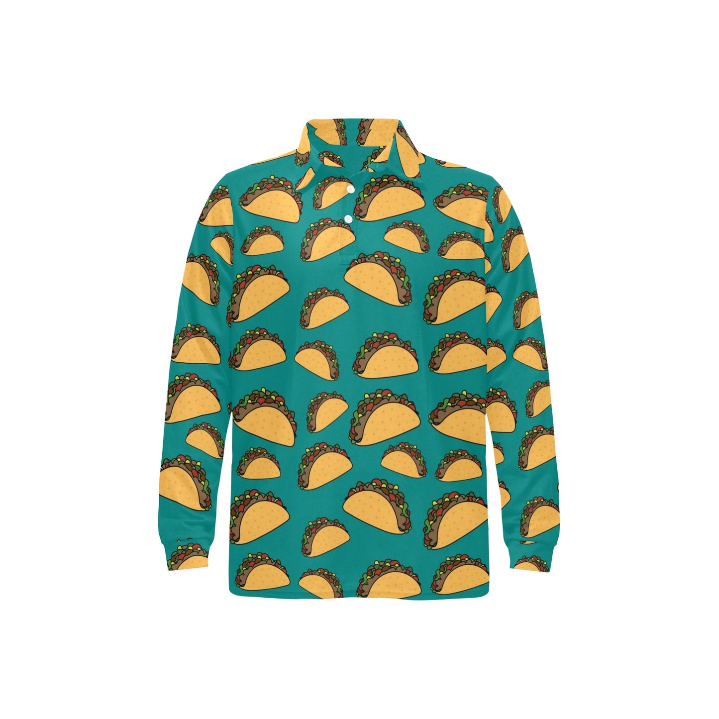 Taco Pattern Print Design TC07 Long Sleeve Polo Shirt For Men's