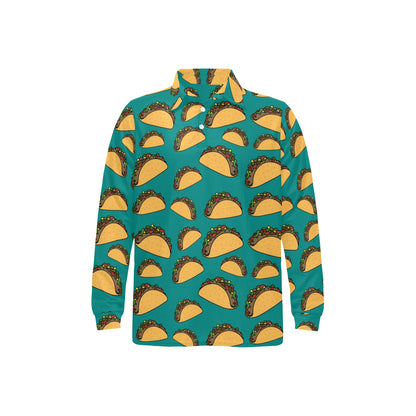 Taco Pattern Print Design TC07 Long Sleeve Polo Shirt For Men's
