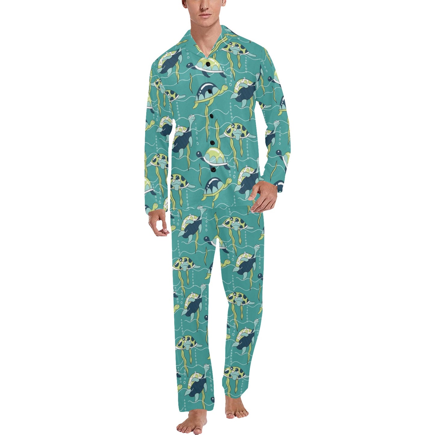 Sea Turtle Pattern Print Design T08 Men's Long Pajama Set