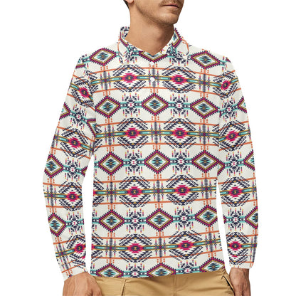 Indian Navajo Art Themed Design Print Long Sleeve Polo Shirt For Men's