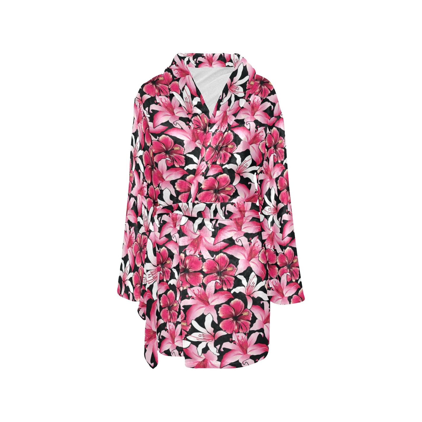 Flower Hawaiian Pink Red Hibiscus Print Women's Fleece Robe