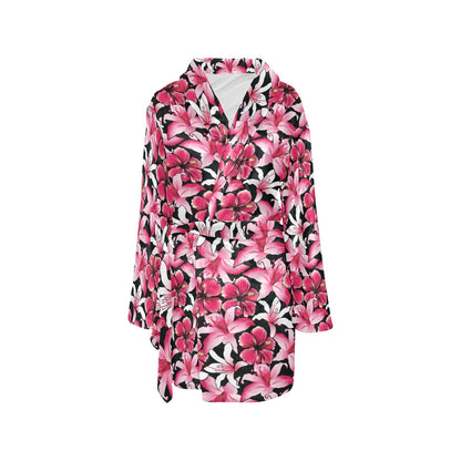 Flower Hawaiian Pink Red Hibiscus Print Women's Fleece Robe