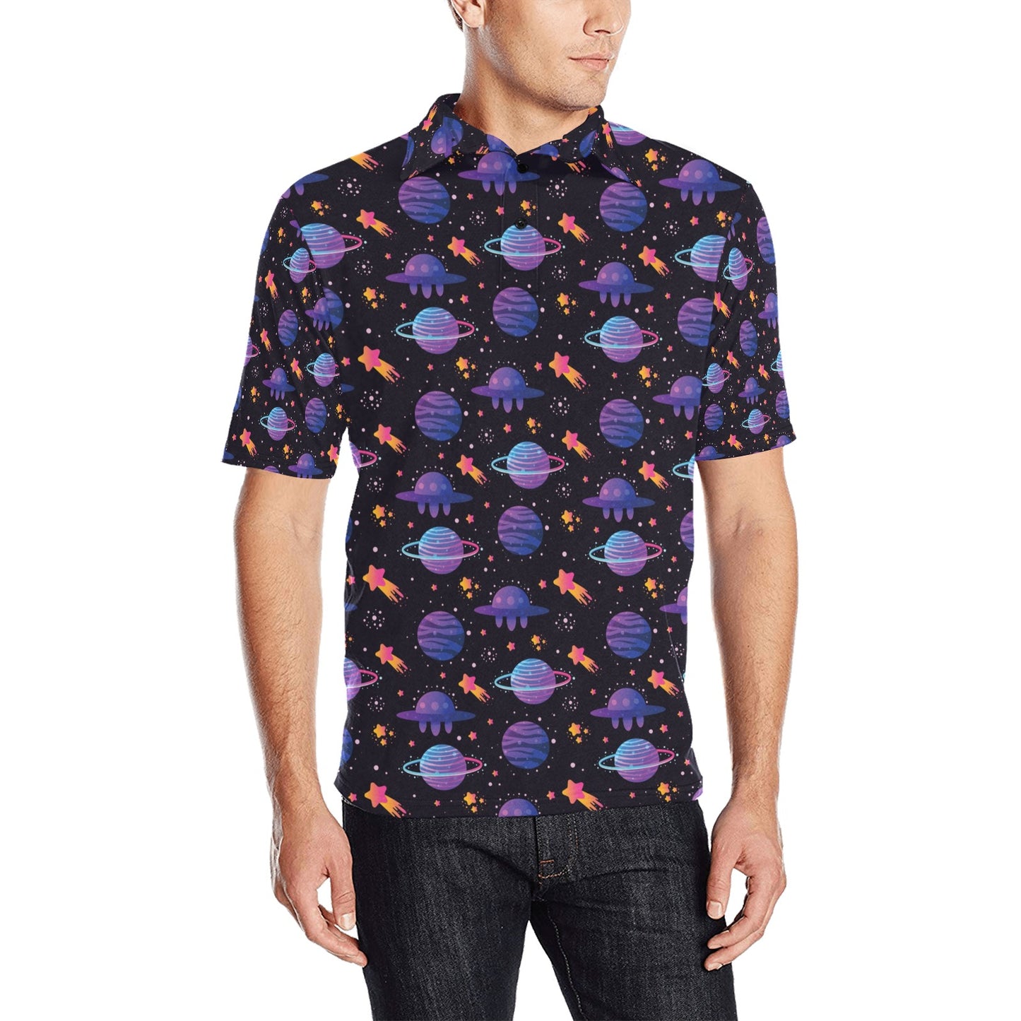 UFO Star Galaxy Print Design LKS308 Men Polo Shirt