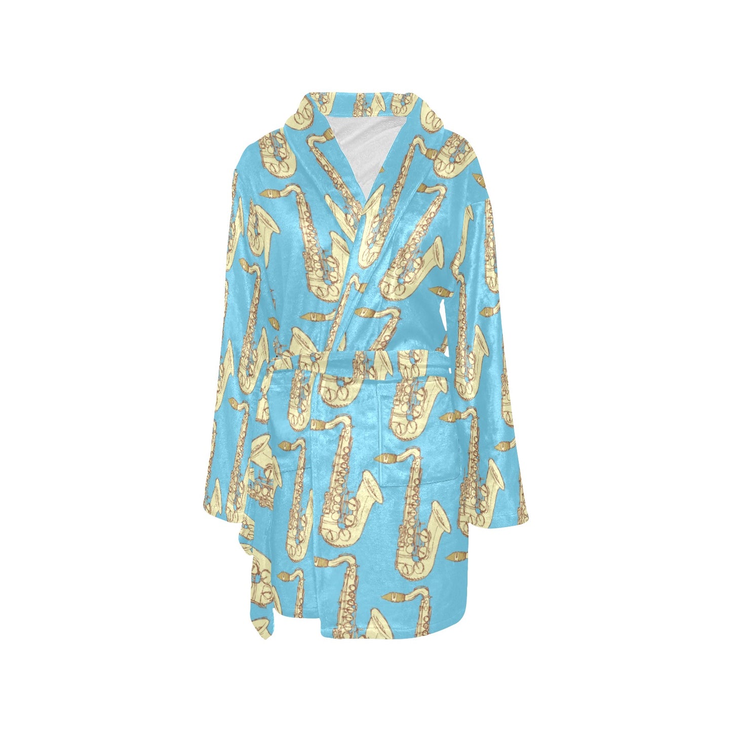 Saxophone Pattern Print Design 03 Women's Fleece Robe