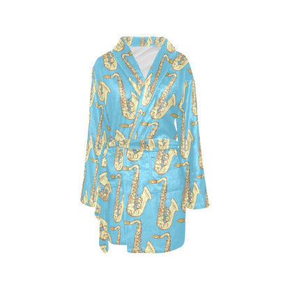 Saxophone Pattern Print Design 03 Women's Fleece Robe