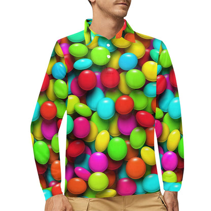 Candy Pattern Print Design CA03 Long Sleeve Polo Shirt For Men's