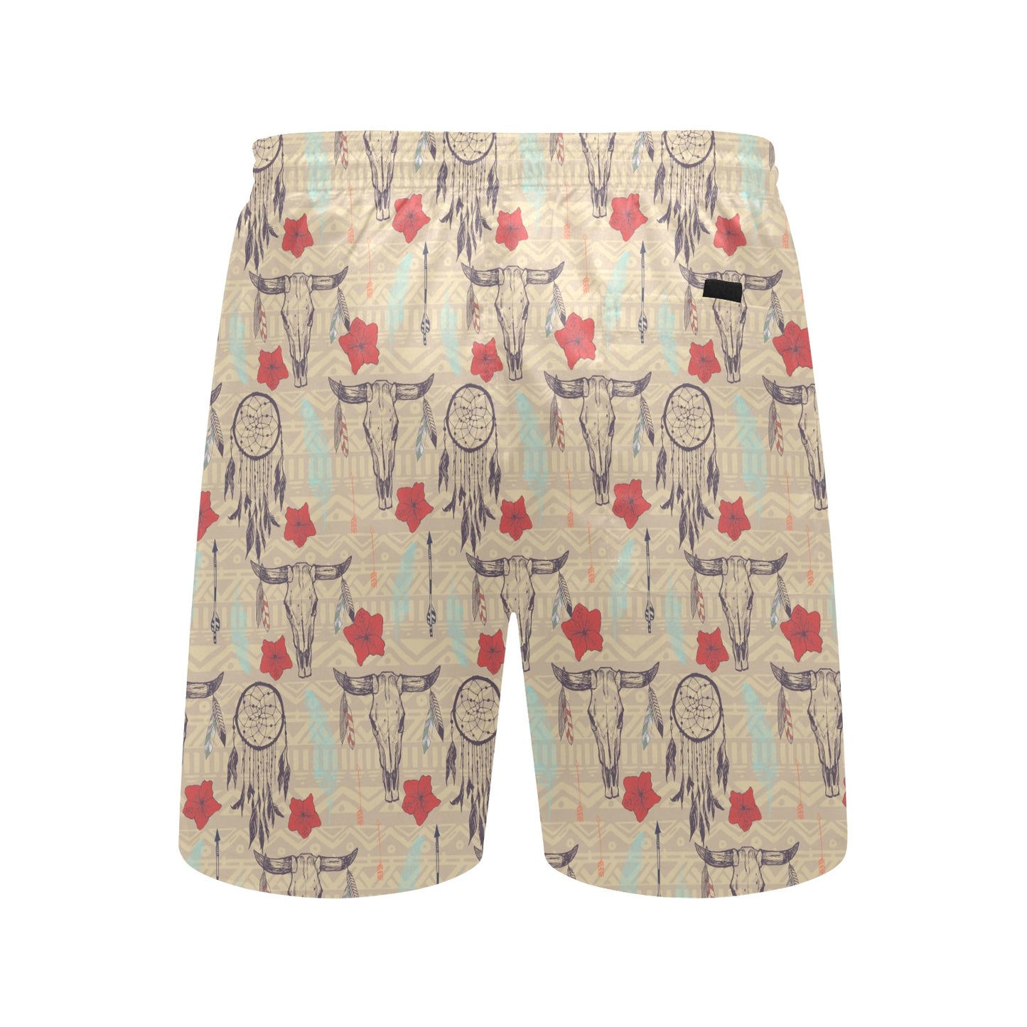 Native Buffalo Head Themed Design Print Men's Swim Trunks Beach Shorts