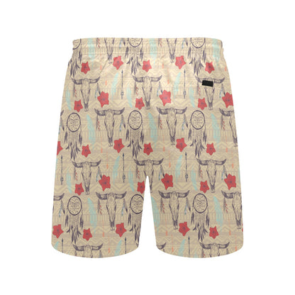 Native Buffalo Head Themed Design Print Men's Swim Trunks Beach Shorts