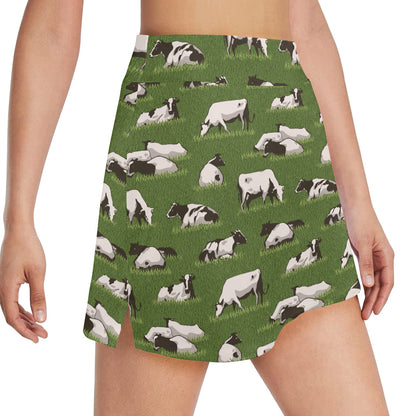 Cow on Grass Print Pattern 17" Golf & Pickleball Skort with Pockets