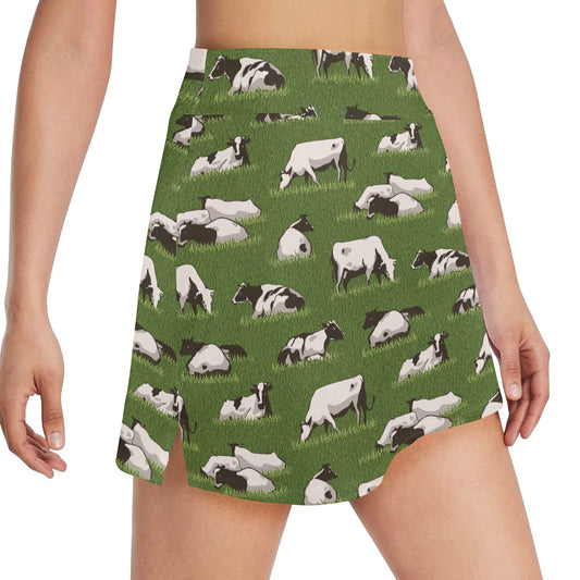 Cow on Grass Print Pattern 17" Golf & Pickleball Skort with Pockets