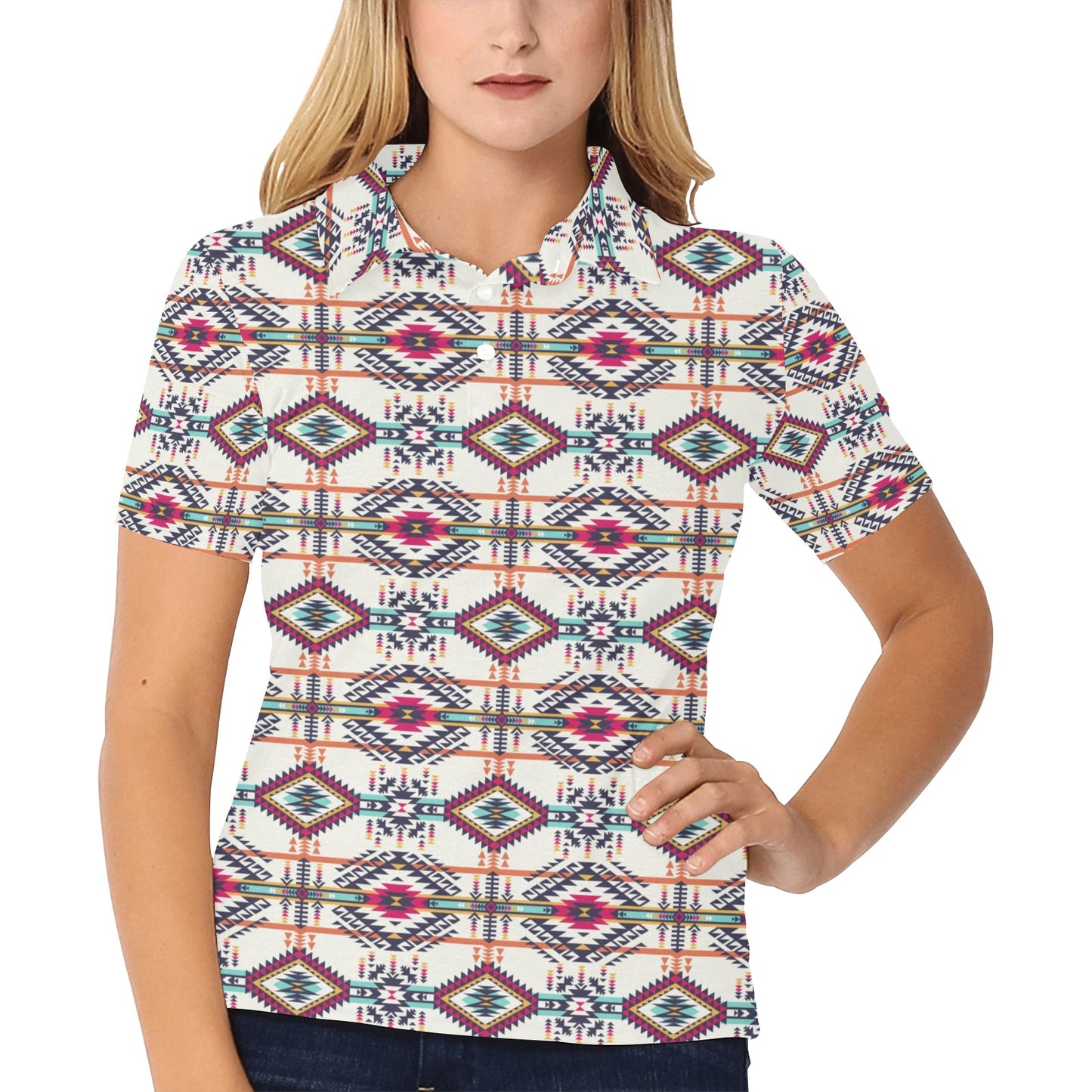 Indian Navajo Art Themed Design Print Women's Polo Shirt