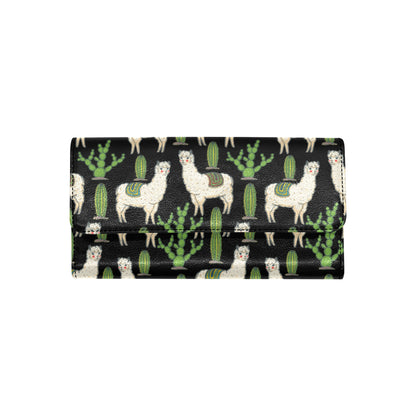 Llama Cactus Pattern Print Design 011 Women's Trifold Wallet