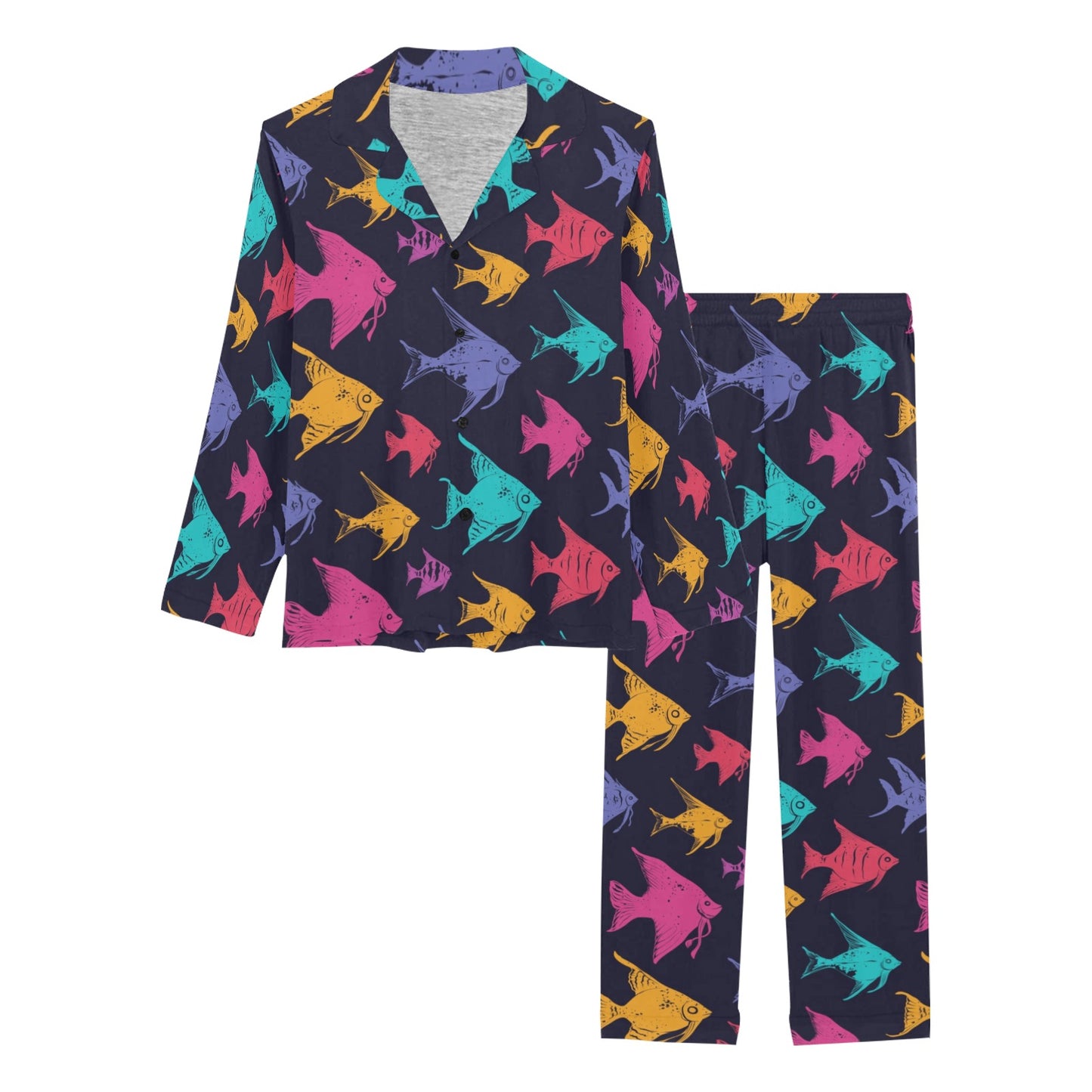 Angelfish Colorful Pattern Print Design 03 Women's Long Pajama Set