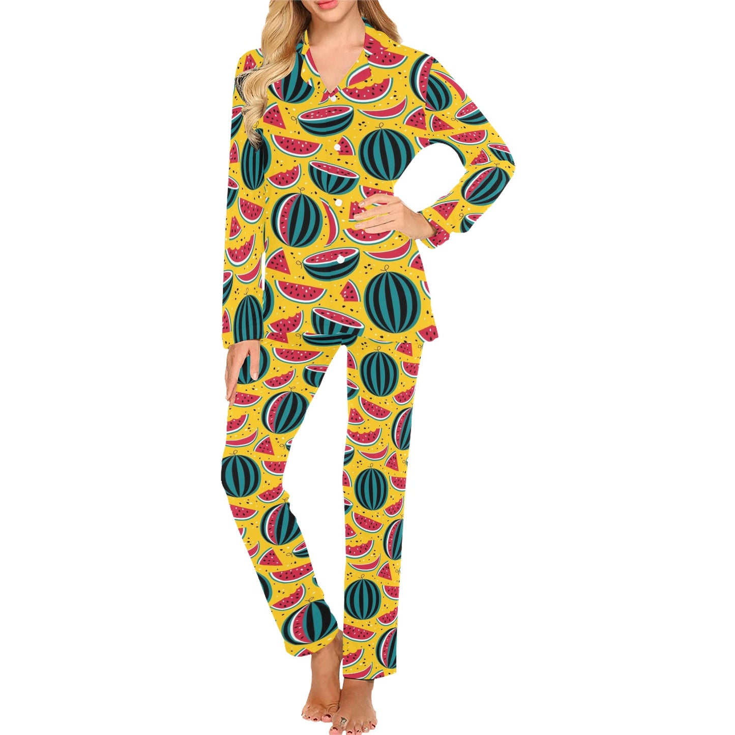 Watermelon Pattern Print Design WM02 Women's Long Pajama Set