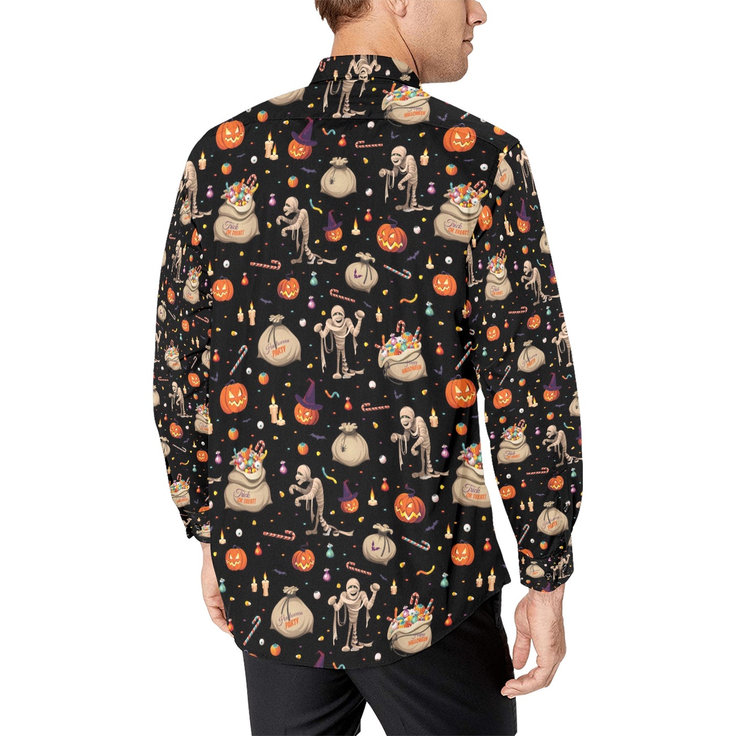 Mummy Halloween Print Design LKS303 Men's Long Sleeve Dress Shirt