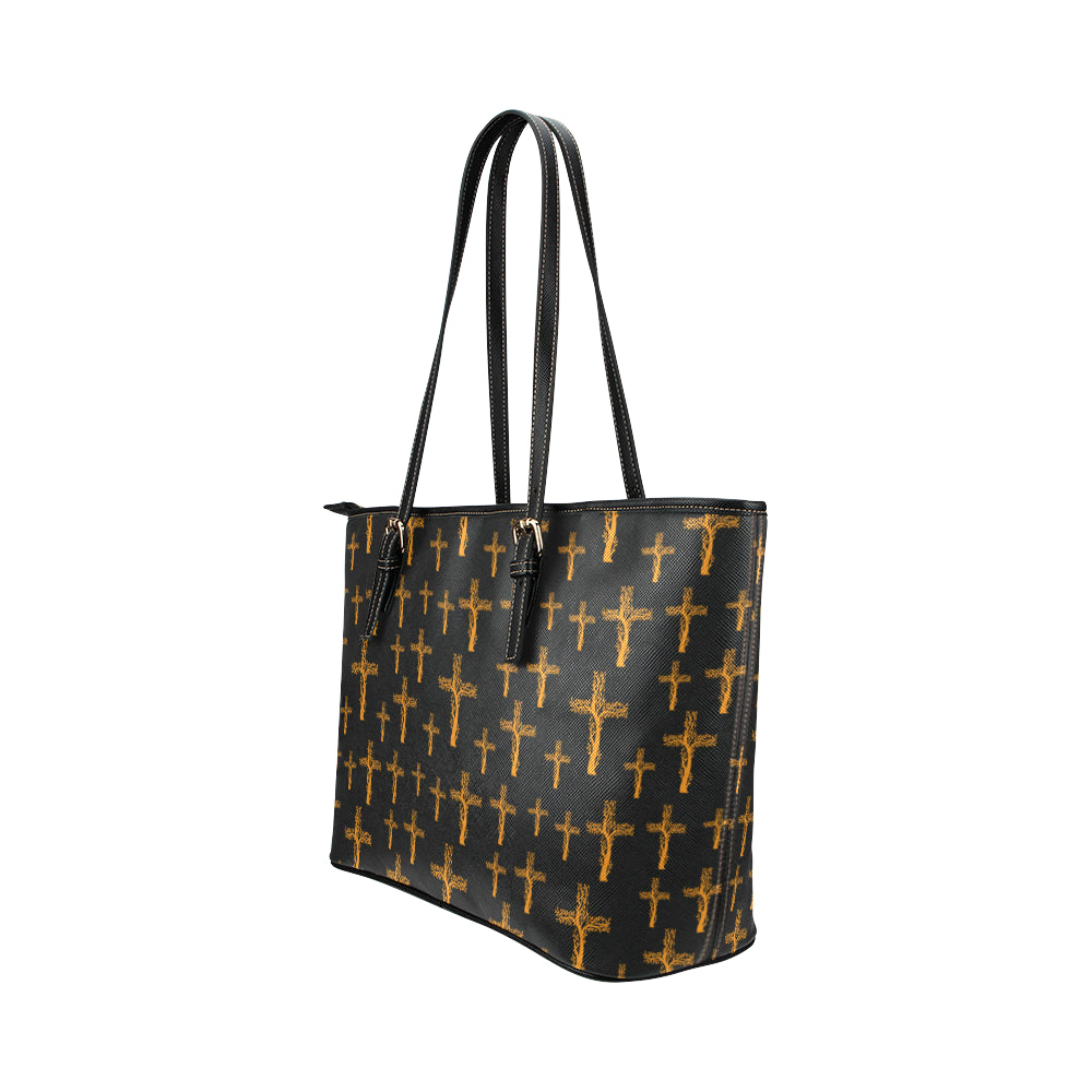 Christian Tree of Life Cross Design Leather Tote Bag