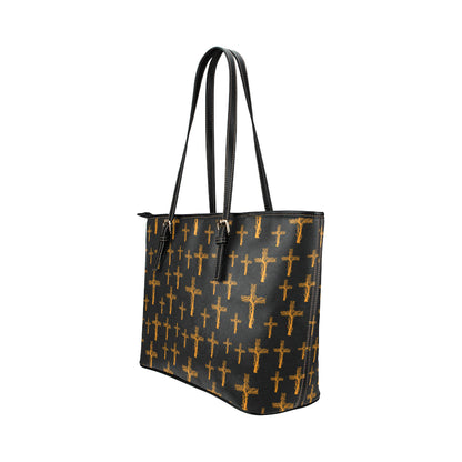 Christian Tree of Life Cross Design Leather Tote Bag