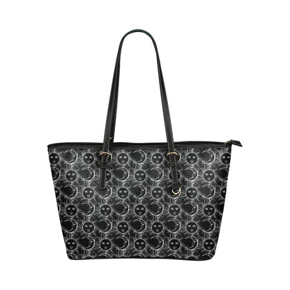 Sun Moon White Design Themed Print Leather Tote Bag