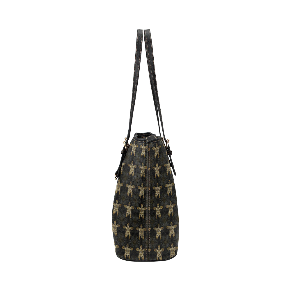 Gold Tribal Turtle Polynesian Design Leather Tote Bag