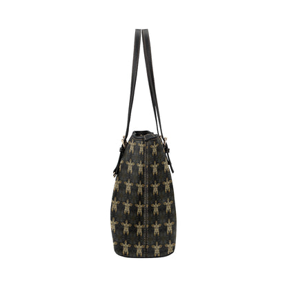 Gold Tribal Turtle Polynesian Design Leather Tote Bag
