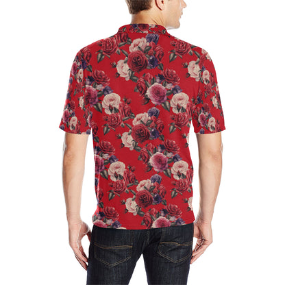 Rose Red Pattern Print Design RO07 Men Polo Shirt