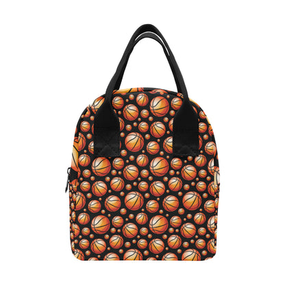 Basketball Black Background Pattern Insulated Lunch Bag