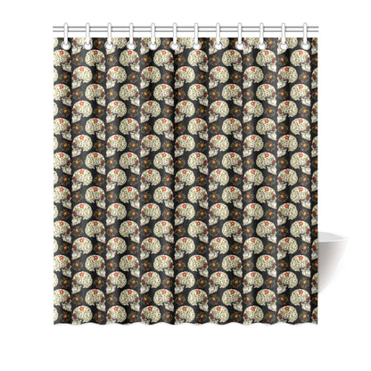Sugar Skull Flower Design Themed Print Shower Curtain
