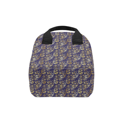 Paisley Blue Yellow Design Print Insulated Lunch Bag