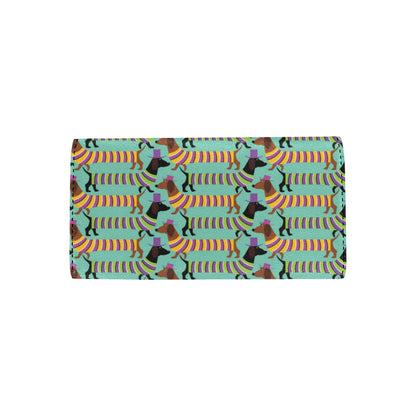 Dachshund Pattern Print Design 05 Women's Trifold Wallet