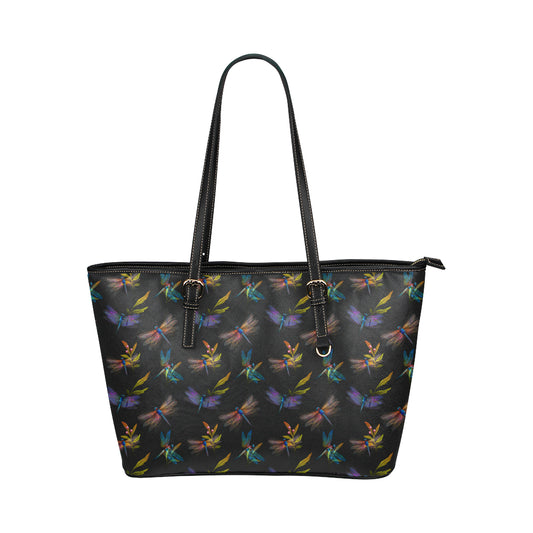 Dragonfly Colorful Realistic Print Leather Tote Bag