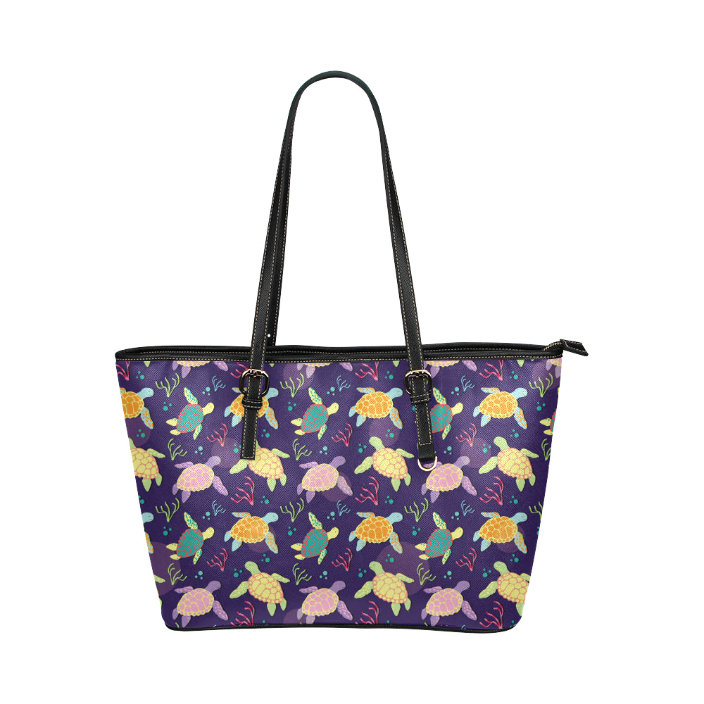 Sea Turtle Color Smile Leather Tote Bag