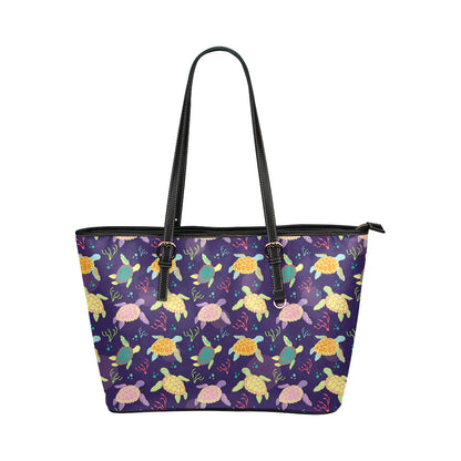 Sea Turtle Color Smile Leather Tote Bag