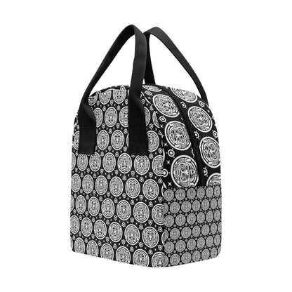 Calendar Aztec White Black Print Pattern Insulated Lunch Bag