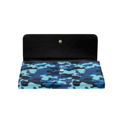 Camo Blue Pattern Print Design 04 Women's Trifold Wallet