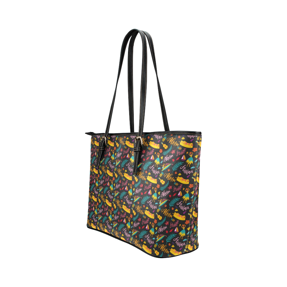 Aloha Hawaii Summer Design Themed Print Leather Tote Bag