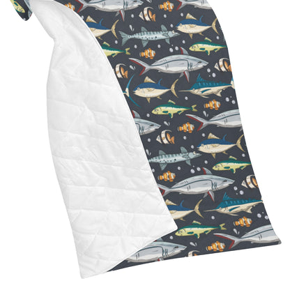 Swordfish Pattern Print Design 04 Premium Quilt