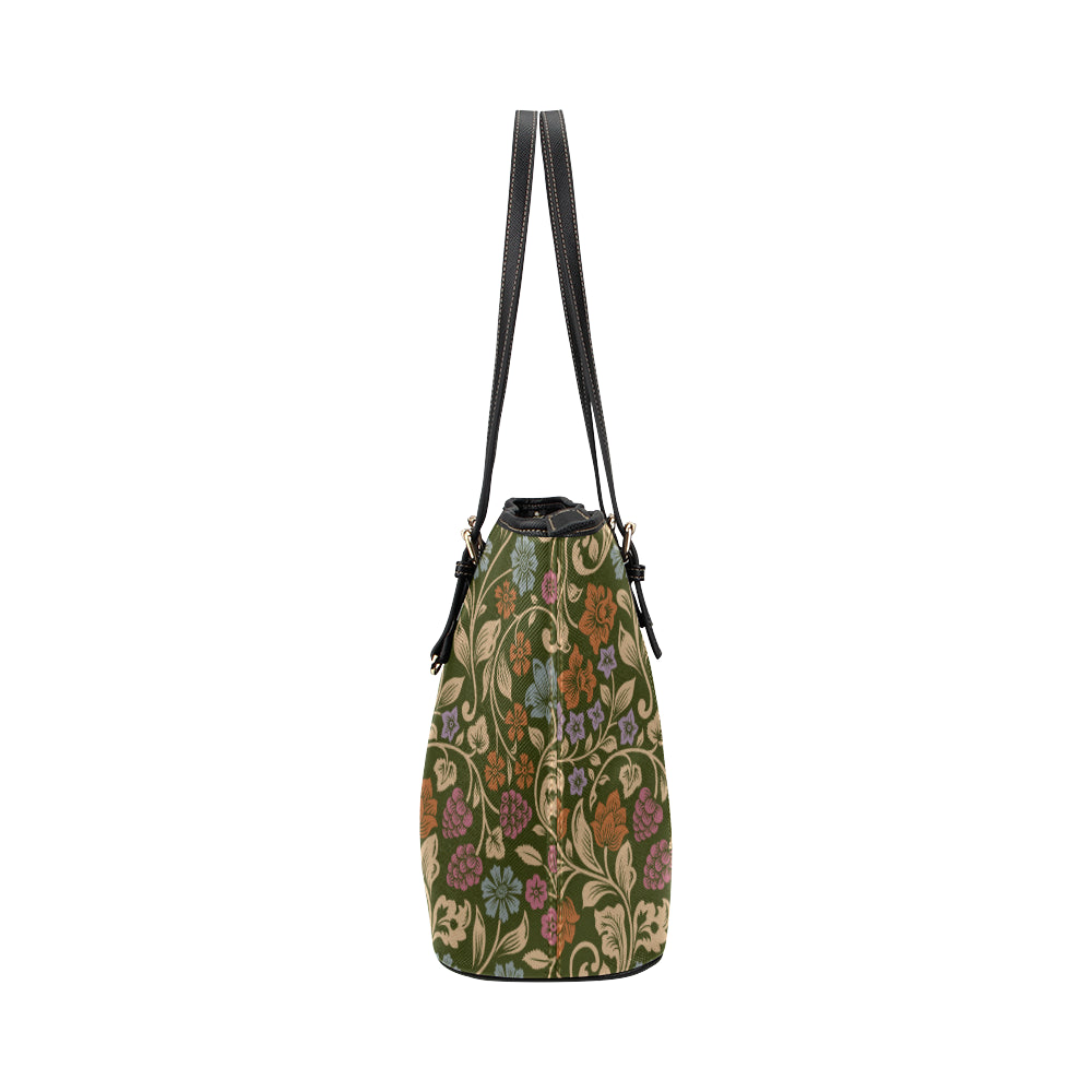 Floral Vintage Print Pattern Leather Tote Bag