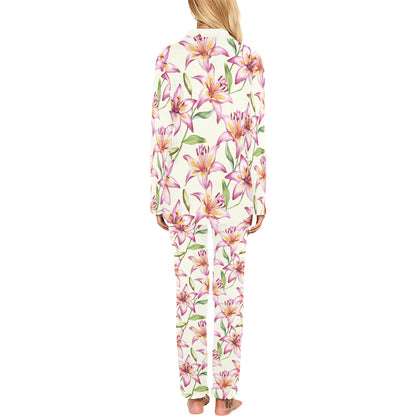 Lily Pattern Print Design LY011 Women's Long Pajama Set
